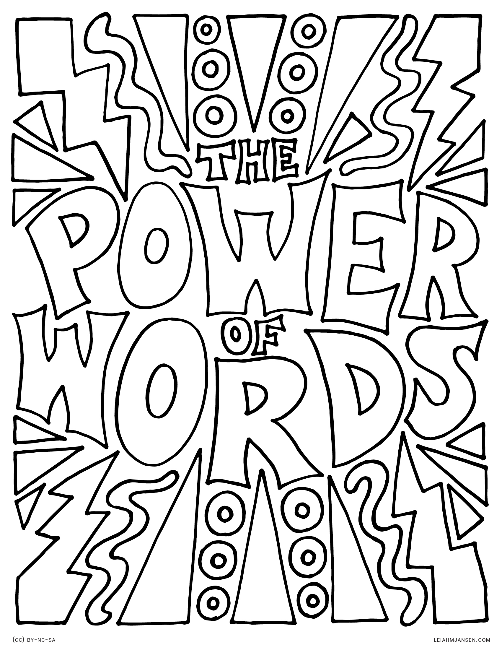 Word Coloring Pages Doodle Art Alley Positive Word Coloring Page Calm Positive Adult Coloring