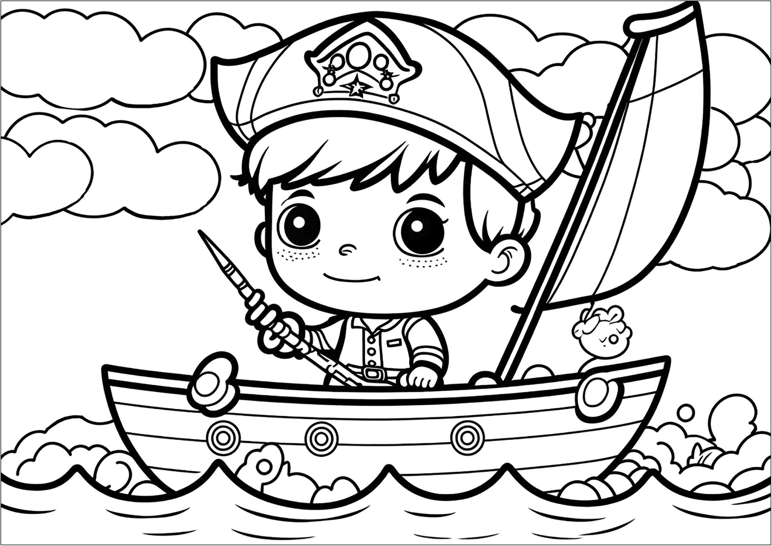 Young Pirate With Kawaii Style On His Boat Pirate Coloring Pages For Kids