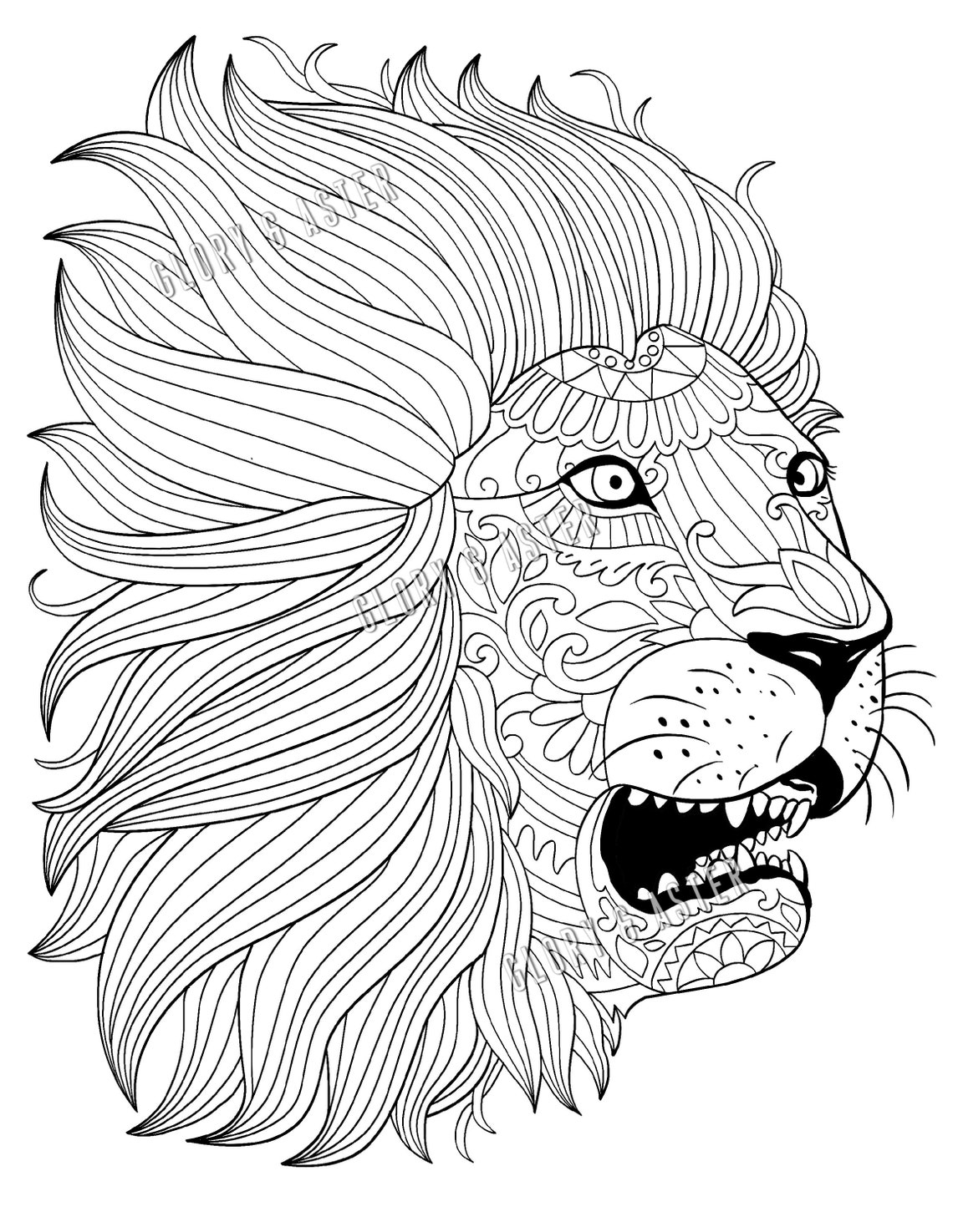 Zentangle Lion Coloring Page Printable Adult Coloring Page Lion Coloring Page Zentangle