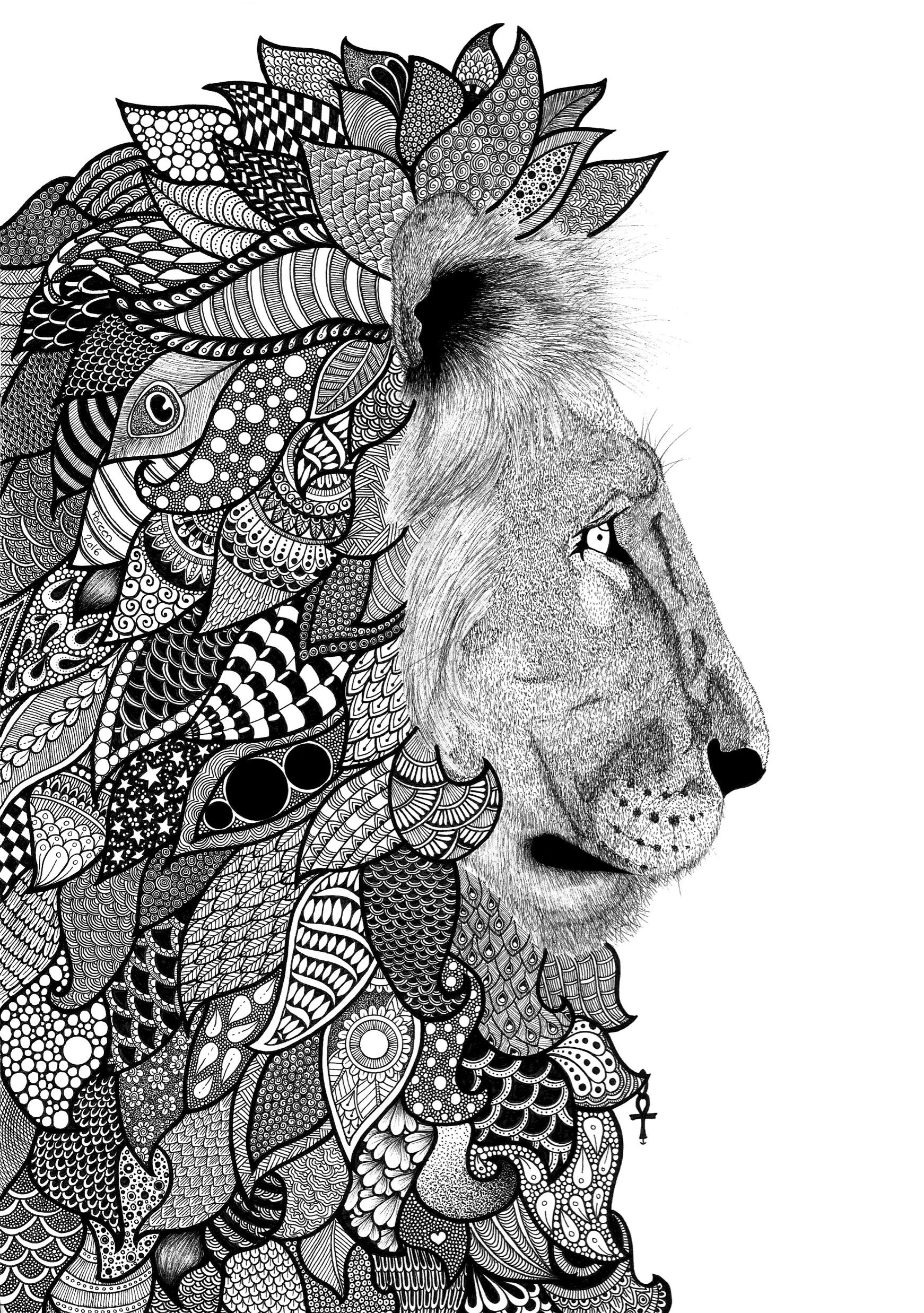 Zentangle Lion In Profil Coloriage Mandala Coloriage Mandala